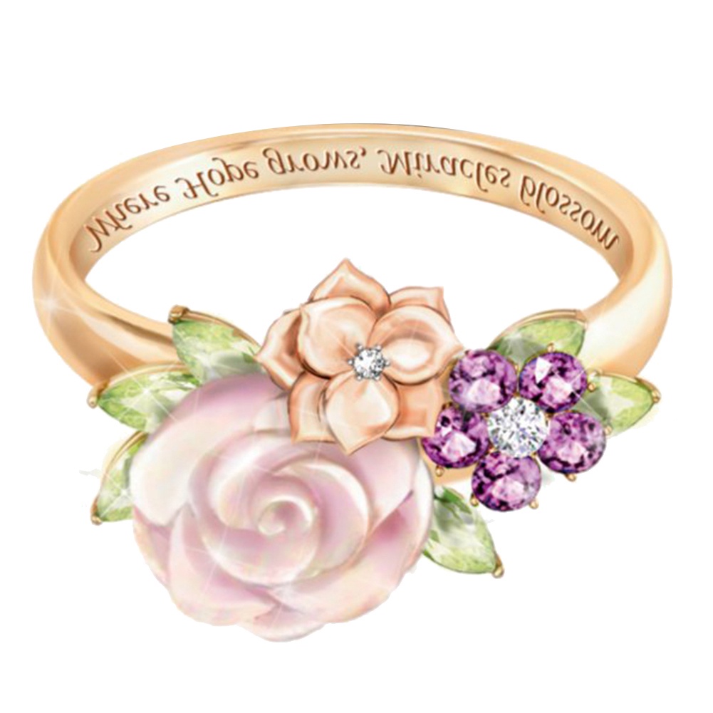 Hu Hu Hu Hu Hu Alat Bantu Pasang Kacamata♡ Cincin Wanita Desain Bunga Tulisan Inspirasional Hias Berlian Imitasi Untuk Hadiah Valentine