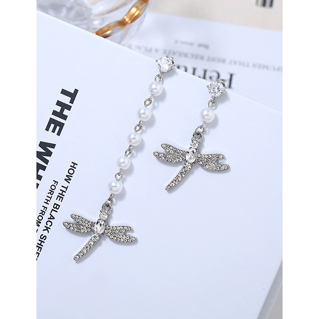 LRC Anting Tusuk Fashion Silver Alloy Pearl Asymmetric Earrings F33180