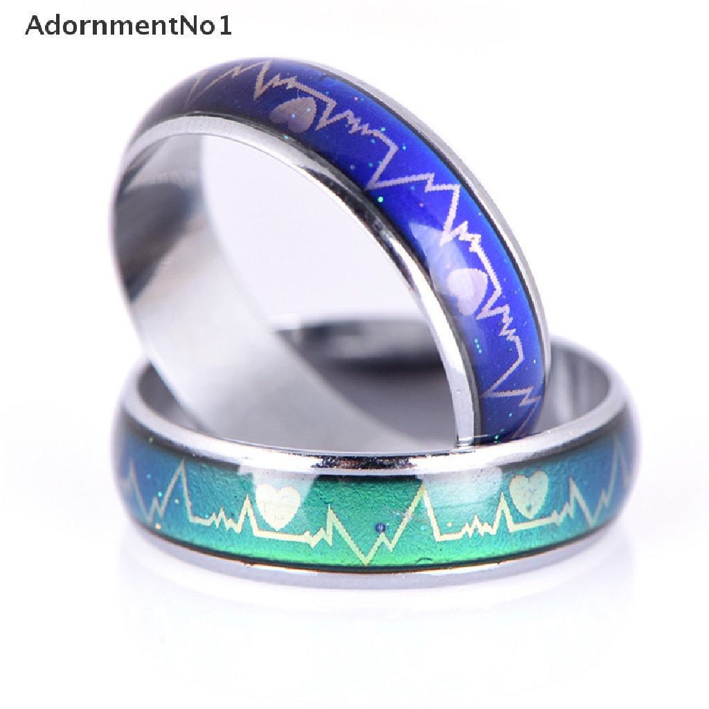 (AdornmentNo1) Cincin Tunangan Titanium Steel Motif Mood Temperatur / Emosi Untuk Perhiasan Wanita