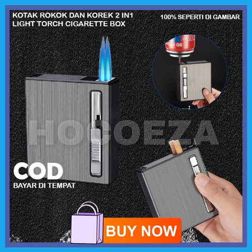 KOTAK ROKOK DAN KOREK 2 IN 1 TEMPAT PENYIMPAN ROKOK ELEGAN DENGAN PEMANTIK API BARA CIGARETTE HOLDER WITH TORCH LIGHTER BR21