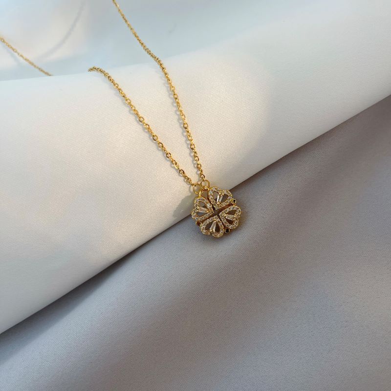 Kalung Rantai Dengan Liontin Daun Clover Hias Batu Zircon Gaya Korea Untuk Wanita