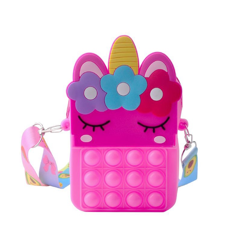 tas pop it murah / Tas selempang silikon unicorn Koin pop it fidget toy BISA COD