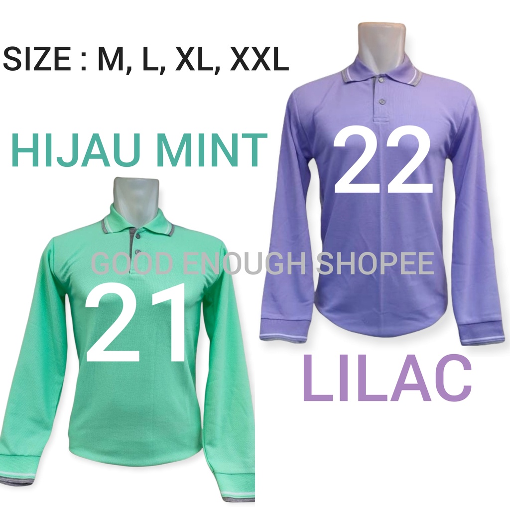 Kaos Kerah Polo Shirt Lis Lengan Panjang Warna Hijau Mint / Lilac Untuk Cewe Cowo Seragam Partai