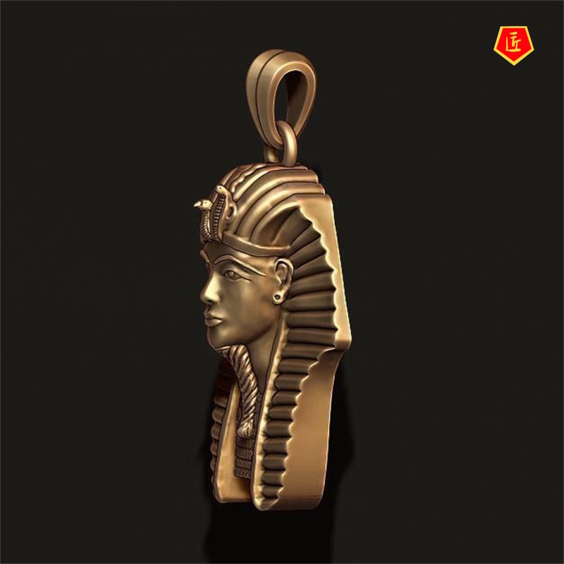 [Ready Stock]Egyptian Pharaoh Pendant European and American Retro Gold Carved Avatar Necklace