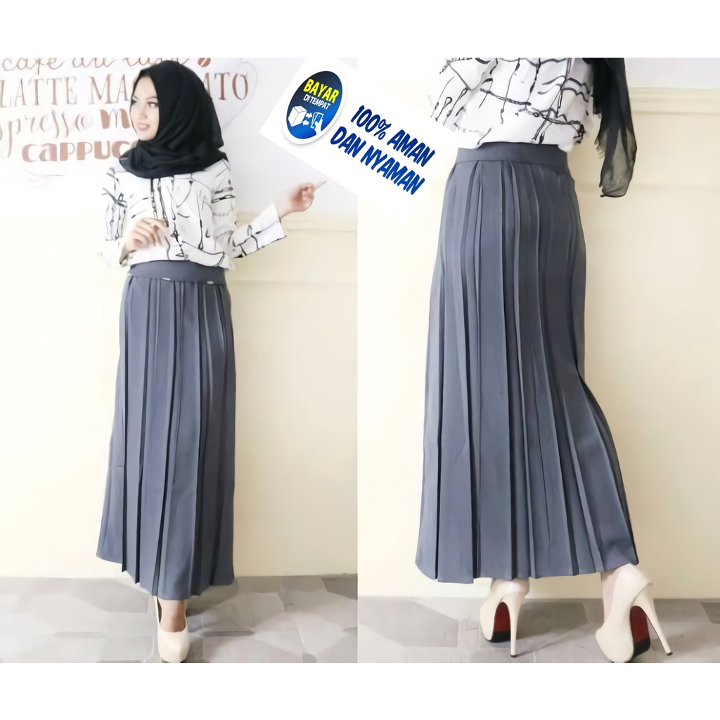 ♈❒Bisa Cod Rok Plisket Panjang Wanita Bahan Tebal / Rok Kerja Kantor Pinggang Resleting