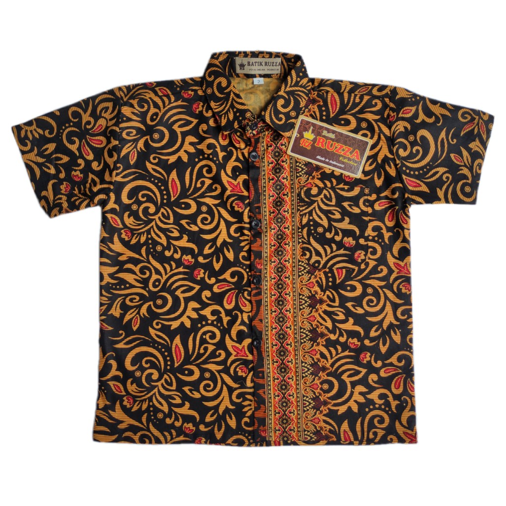 RUZZA Batik Anak Ukuran 0-15 Tahun Kemeja Motif Kembang Kamboja Sogan Kuning Baju Laki-laki