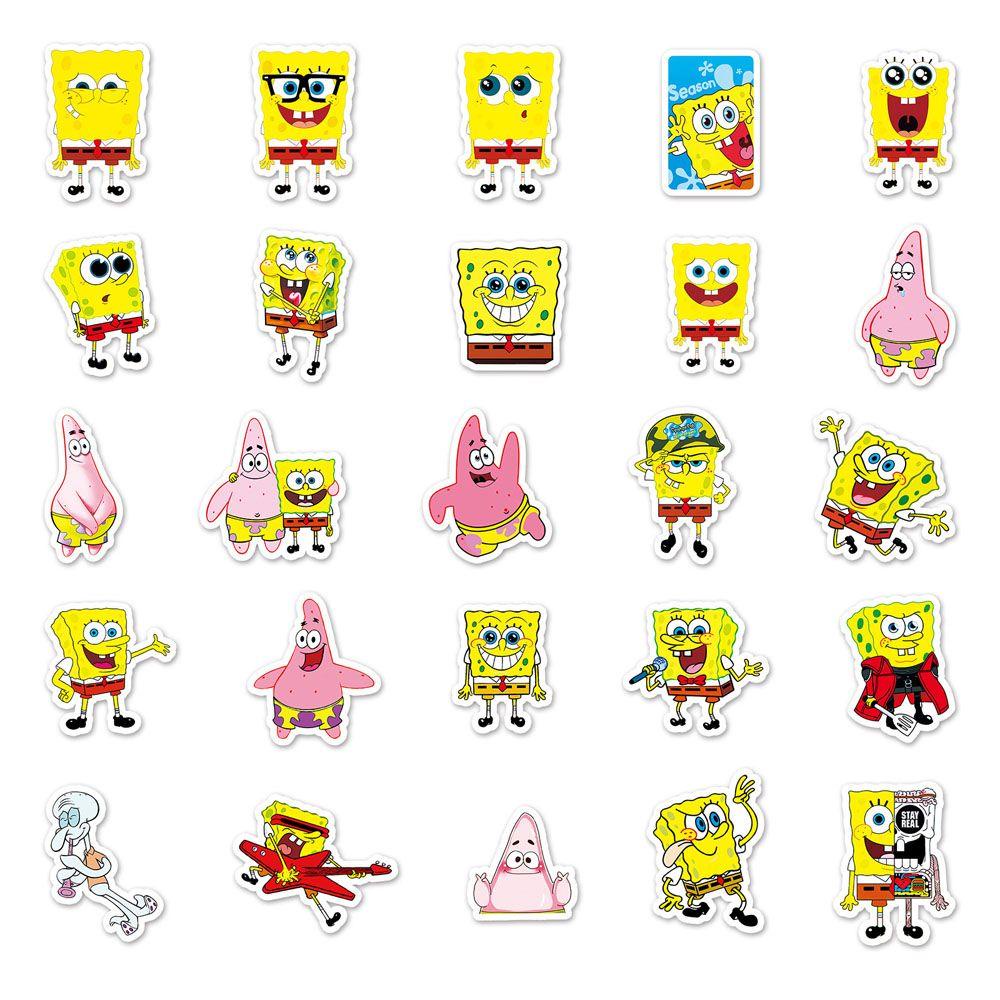 Lanfy SpongeBob SquarePants Stiker Mini DIY Kawaii Gitar Laptop Motor Diary Decals Perlengkapan Kantor Sekolah Koper Graffiti Stiker