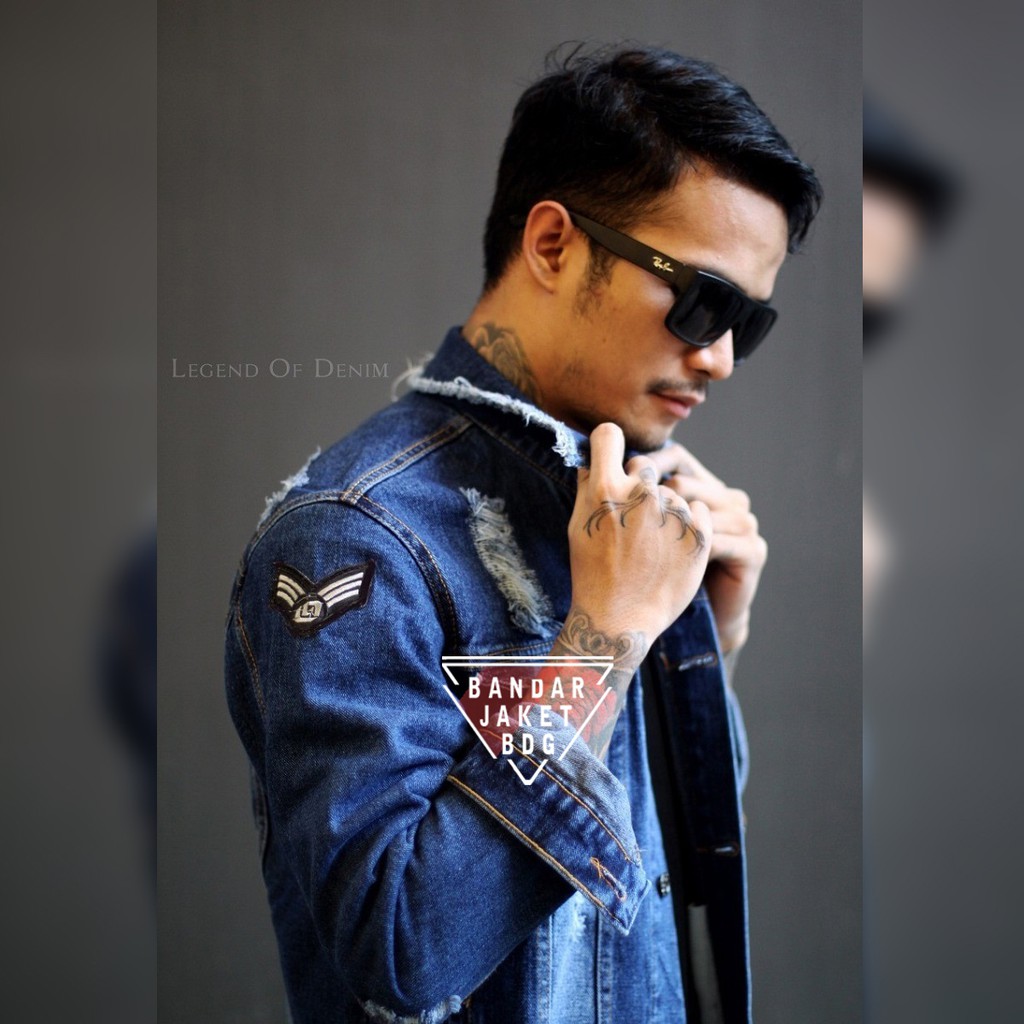 Jaket Denim Pria Ripped Bordir Legend Of Denim