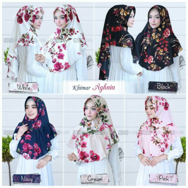 HIJAB KHIMAR AGHNIA SOFTPAD MOTIF BUNGA BAHAN HIGH QUALITY BUBLEPRINT