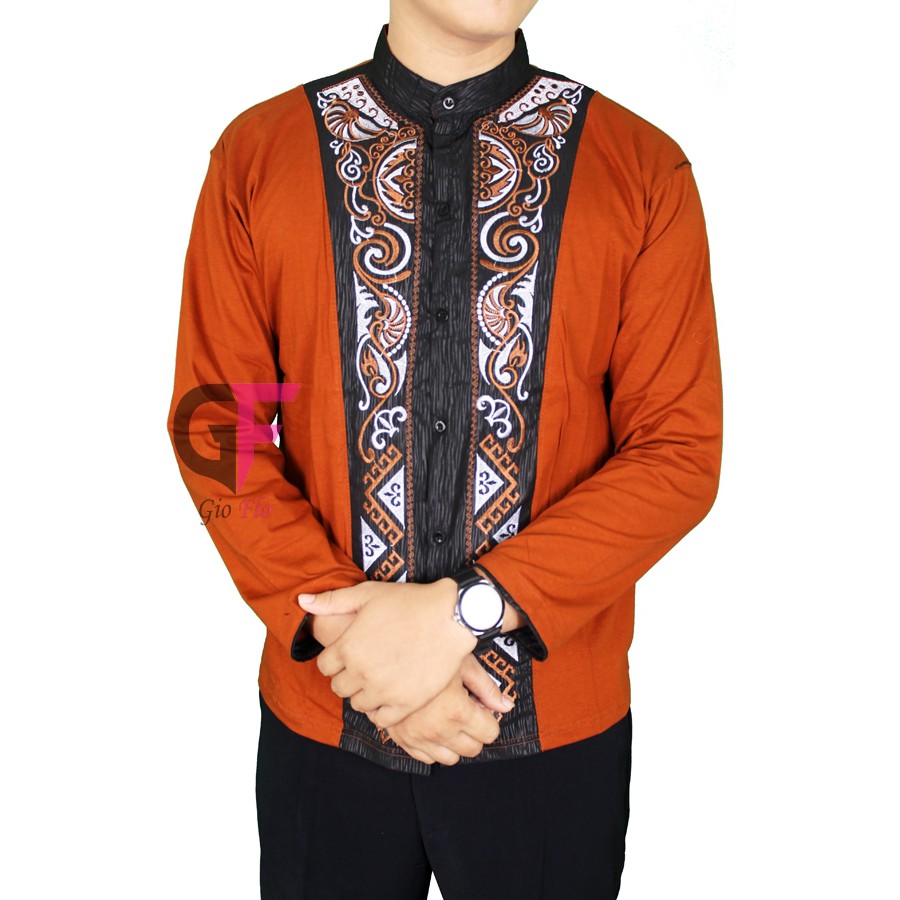 GIOFLO Pakaian Muslim Pria Kemeja Koko Modern Brown / KKL 48