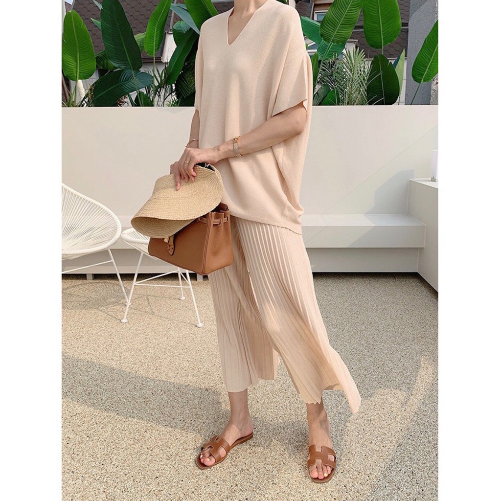 SET6411 Mixmax Knit Set Top & Pleated Pants-1