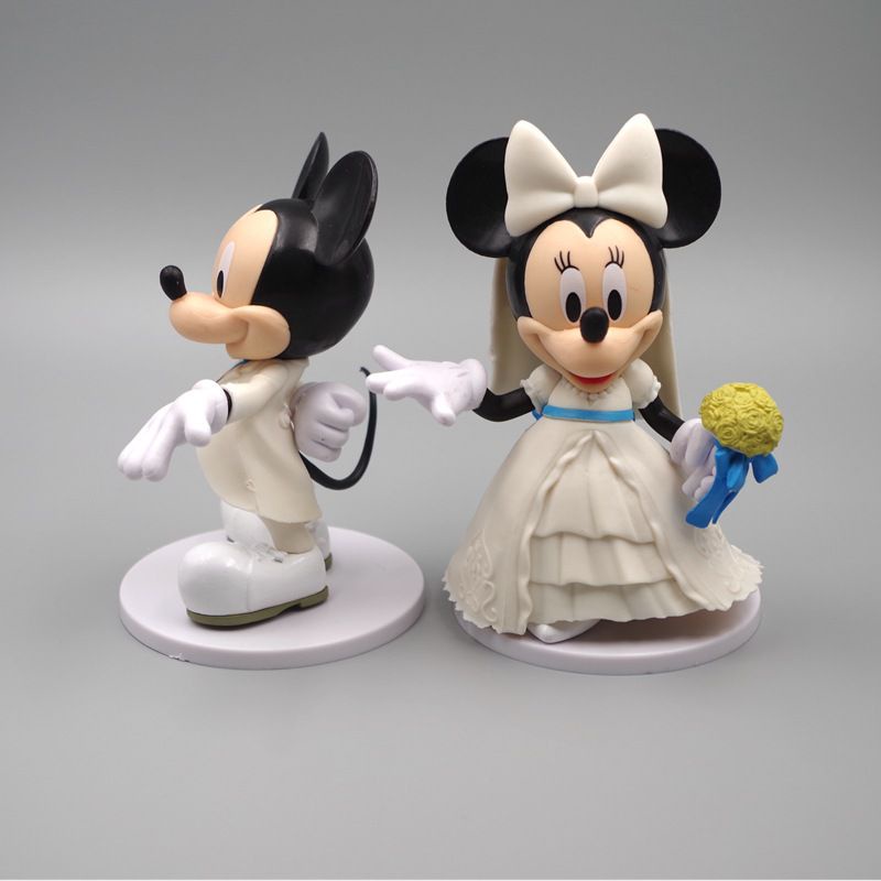 2pcs Disney Mickey Minnie White Wedding Dress Figure Doll Cake Topper Gift