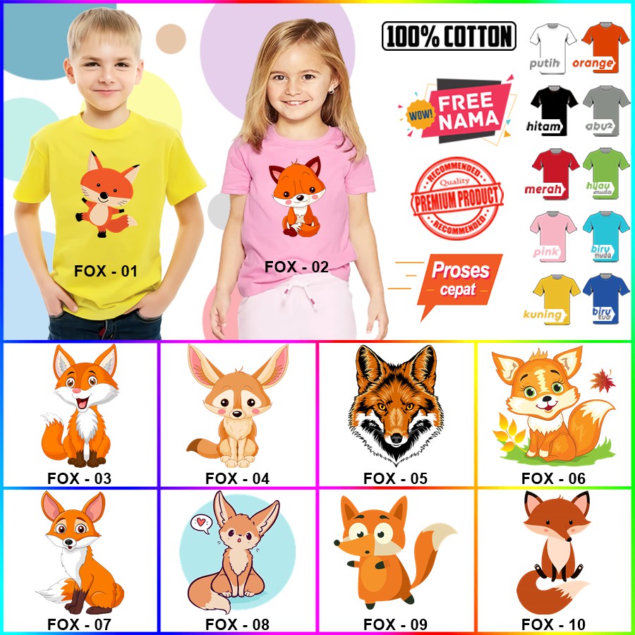 Baju Kaos ANAK DAN DEWASA FOX RUBAH COUPLE (FREE NAMA)