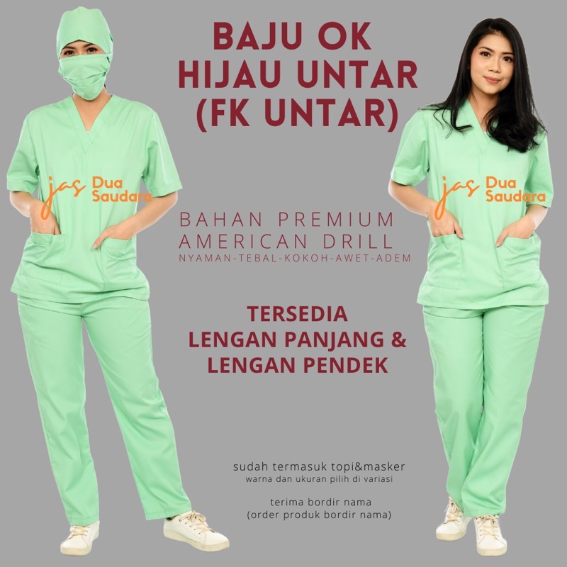 HIJAU UNTAR / BAJU OKA FK UNTAR (TARUMA NEGARA) / BAJU OK HIJAU / BAJU OK / SERAGAM JAGA / baju jaga medis / baju jamal / baju jaga igd / baju rumah sakit / seragam jaga