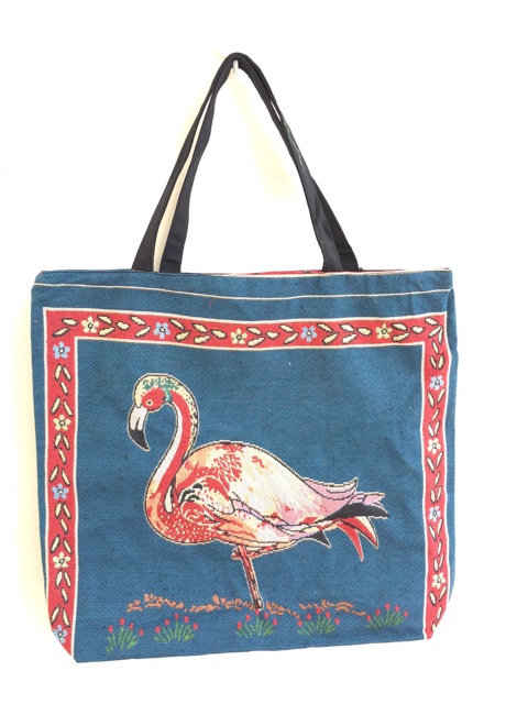 Tas tote bag wanita fashion kanvas import flamingo edition