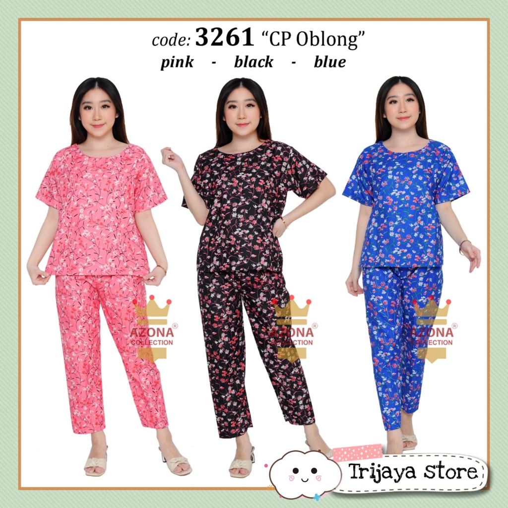 Trijaya . piyama CP dewasa oblong all size / one set baju tidur wanita celana panjang motif bunga