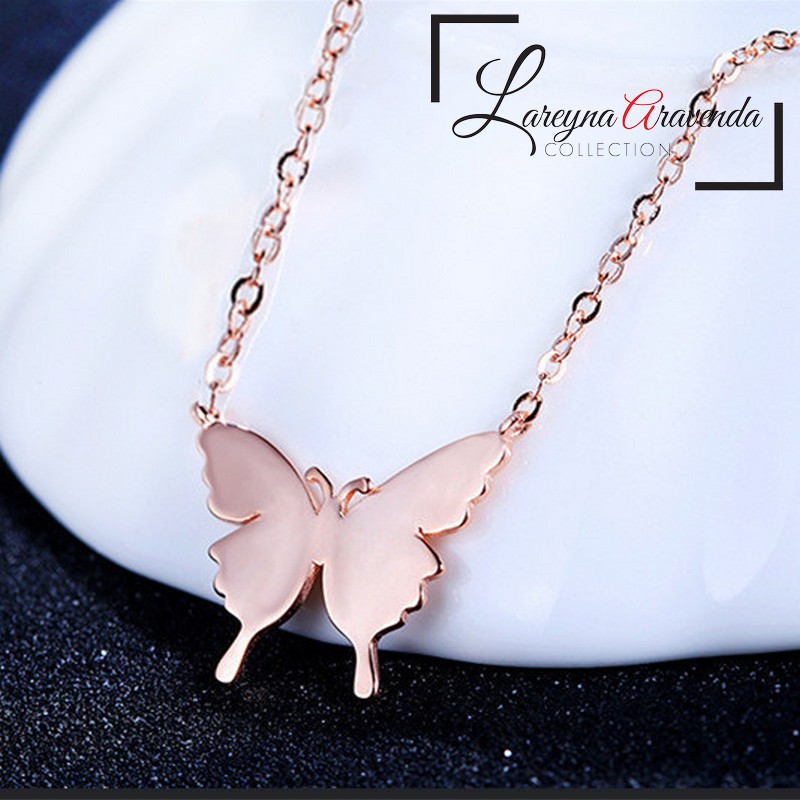 Lareyna Aravenda Kalung + Liontin S925 Wanita Model Kupu Kupu Butterfly KL064