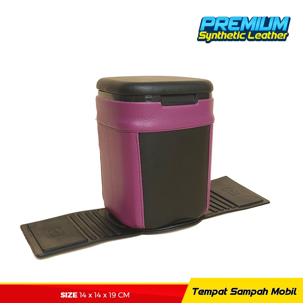 Tempat Sampah Mobil Kulit Premium - Hitam Ungu