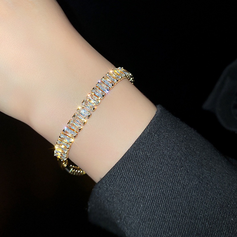 Gelang Bangle 925 Silver Zircon Adjustable Untuk Wanita