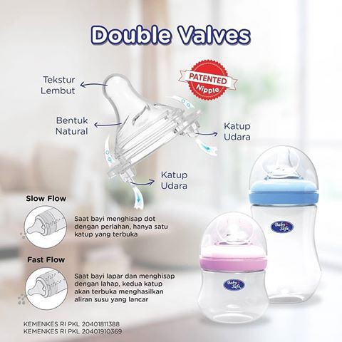 BABY  SAFE - DOUBLE VALVES /WIDE NECK NIPPLE UKURAN M &amp; L ISI 2 PCS / NIPPLE DOT BAYI (DWN0M &amp; DWN0L