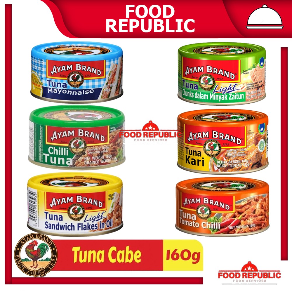 AYAM BRAND 160 GR IKAN TUNA KALENG RASA TOMAT CHUNKS IN OIL CABE CURRY OLIVE OIL MAYONAISE