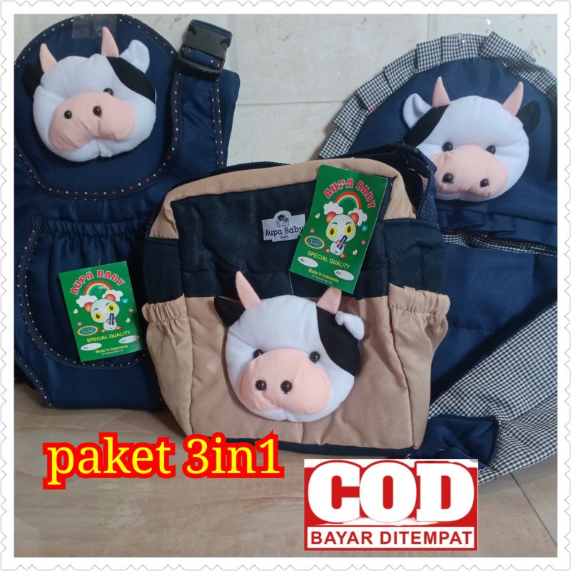 Paket 3in1 Tas bayi sapi Gendongan multi Gendongan Samping boneka Sapi