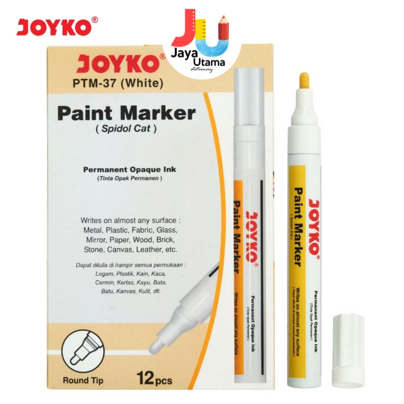 

Spidol Putih Perak Emas Joyko PTM-37 Paint Marker Spidol Cat Permanen White Round Tip