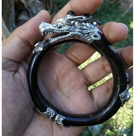 Gelang akar bahar hitam Alpacha ukir Naga - Aksesoris Gelang akar bahar hitam ukir Naga Alpaka COD