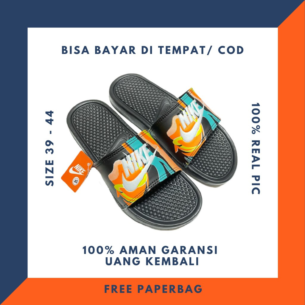 sendal nike benassi slide sandal sport slop pria wanita import premium flip flop black elegant
