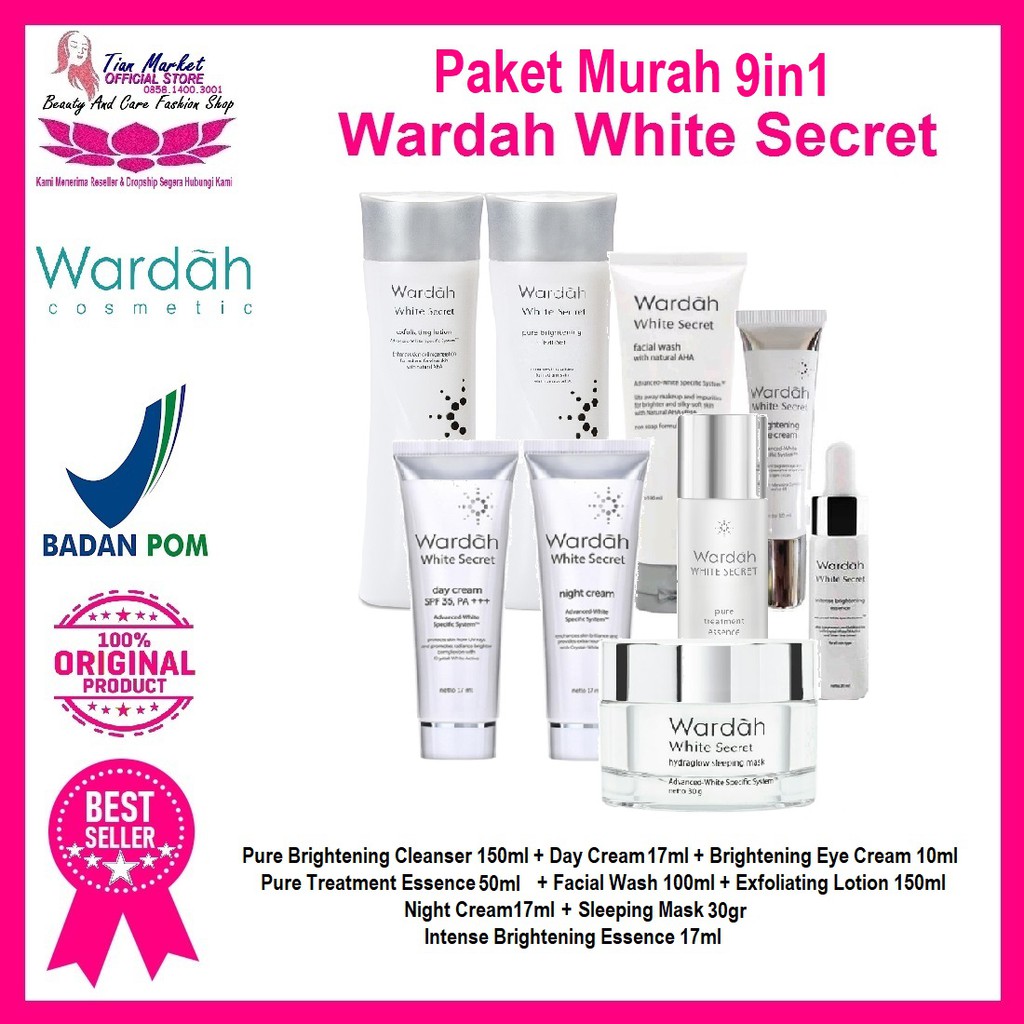 Wardah White Secret Paket Hemat Lengkap 9in1 Kecil Halal Bpom