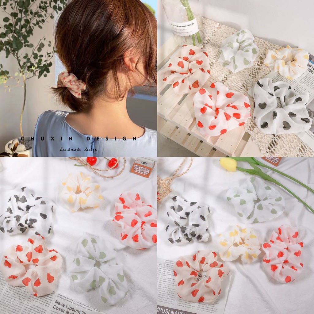 SALE !!! VS - Scrunchie Love Ikat Rambut Gaya Korea Untuk Wanita / Ikat Rambut Cepol Srunchie Love Fashion