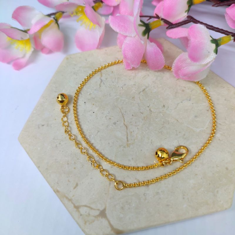 Gelang kaki rantai poly ukuran dewasa lapis emas