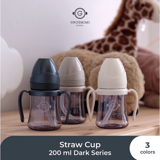 Grosmimi PPSU Straw Cup 300ml Dark Series - Botol Minum Anak Bayi Bottle Sedotan With Handle Dengan Pegangan Korea