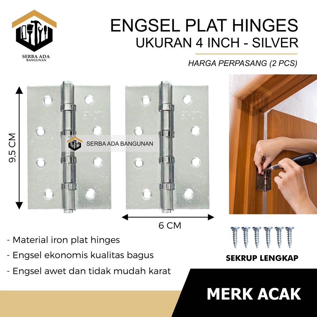 [COD] Engsel Pintu Jendela 3 Inci 4 Inch - PLAT BESI ( HARGA 1 PASANG KOMPLIT DENGAN MUR) HIGH QUALITY