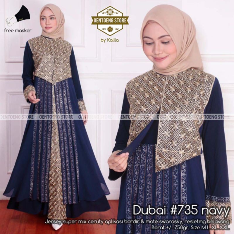 (ISTIMEWA) DUBAI 735 NAVY BY OENTOENG STORE - ABAYA UNTUK PESTA - GAMIS JERSEY MIX CERUTY