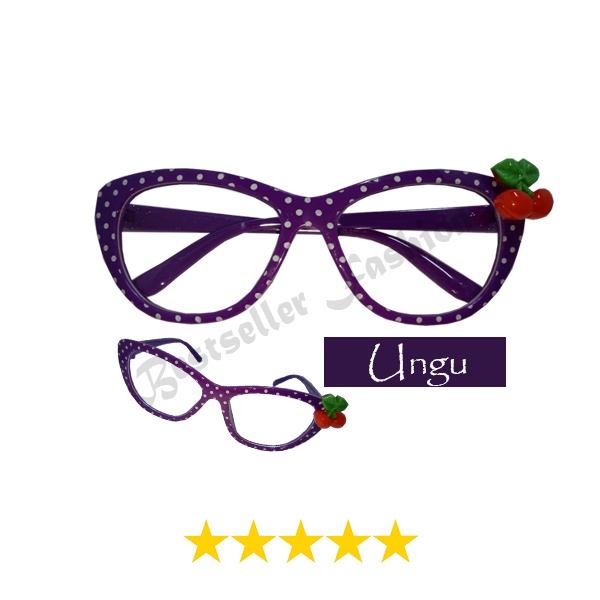 Kacamata Transparan Anak Fashion Lucu Model Cat Eye Frame Polkadot Cherry Kacamata Gaya anak Perempuan FREECASE