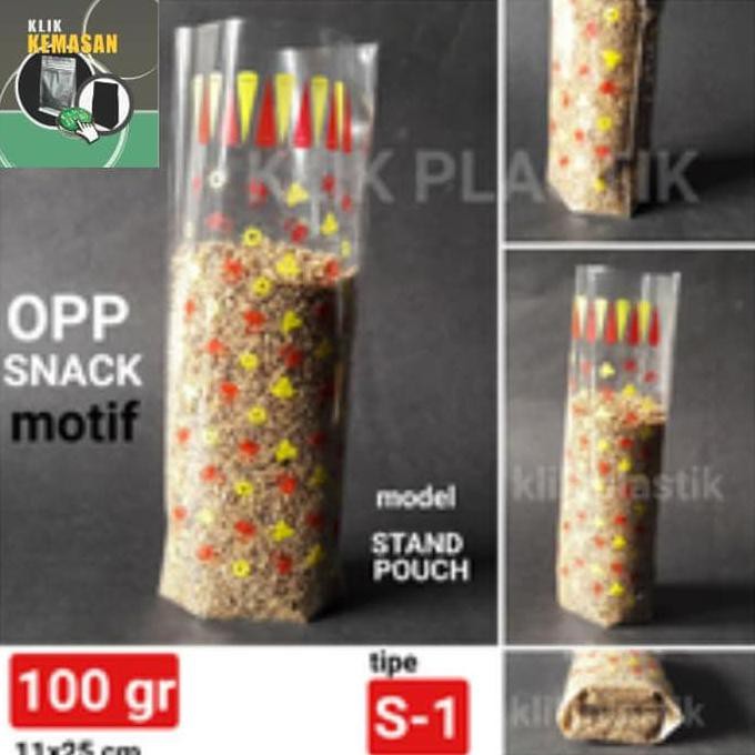 PLASTIK OPP SNACK 100GR STAND POUCH/KEMASAN KUE KERING/KANTONG ROTI