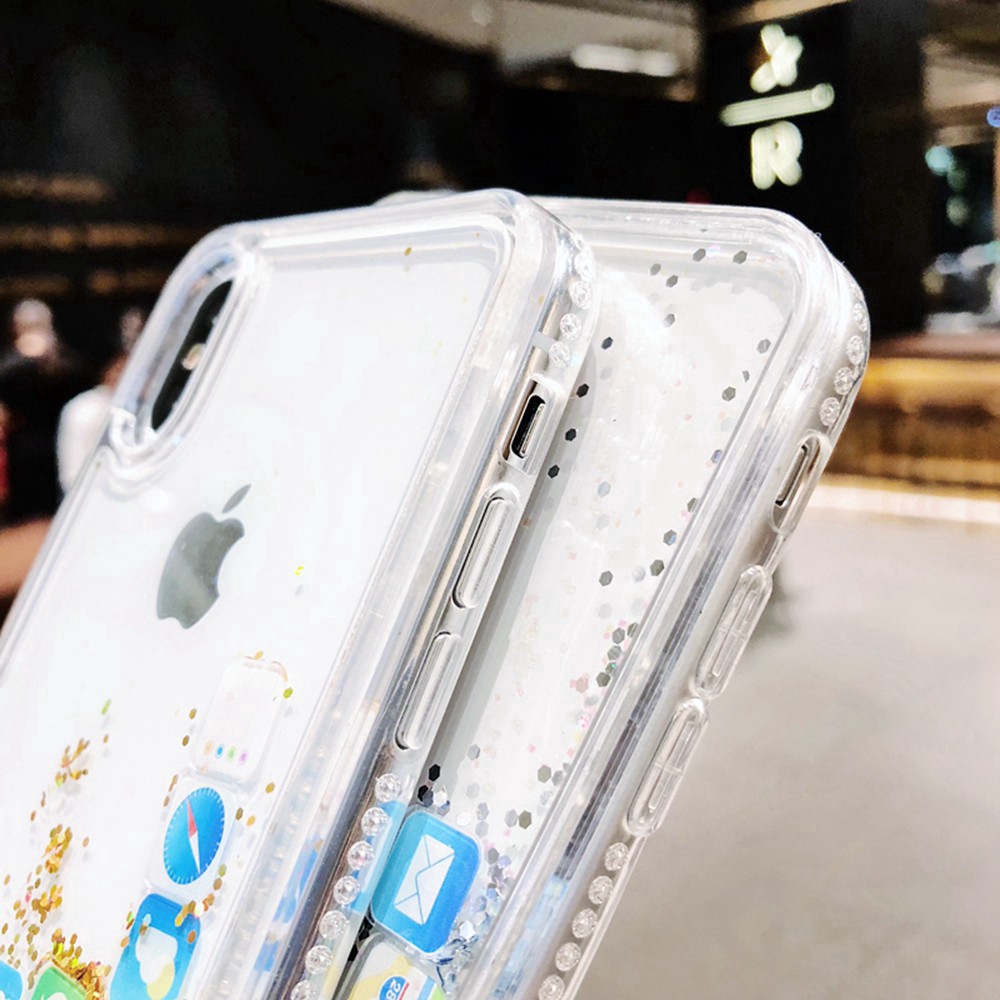 Soft Case Tpu Bening Transparan Aksen Bubuk Glitter Icon Foil Untuk Iphone 11 Pro Xs Max Xr X 11 8 7 6 6s Plus