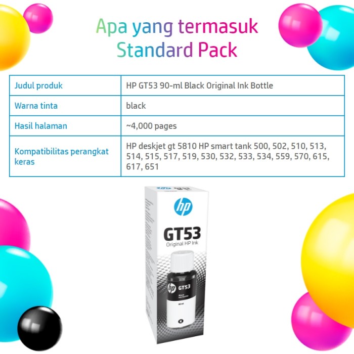 TINTA PRINTER HP GT 53 BLACK /   HP GT53 INK BOTTLE HITAM   ORIGINAL - RESMI