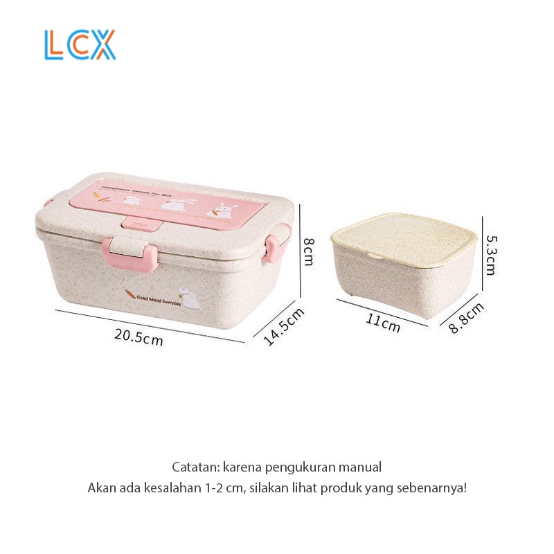 LCX Tempat makan/Lunch Box Jerami Gandum Kotak Makan Bento Anti Tumpah Single-Layer Kotak Bekal Tempat Makan