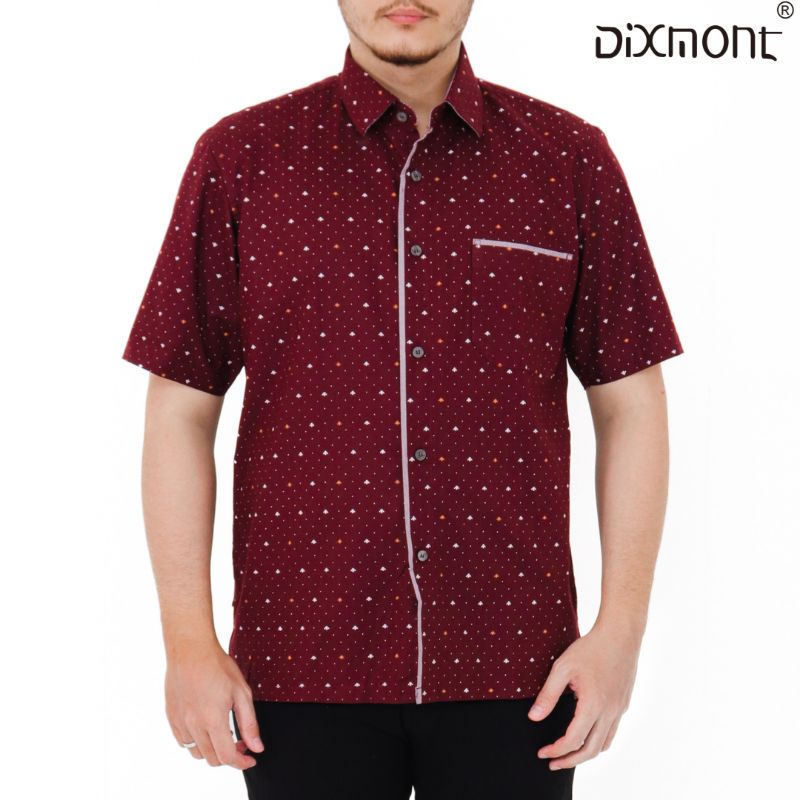 Dixmont Kemeja Pria Basic Formal Motif Lengan Pendek Hem MS01422