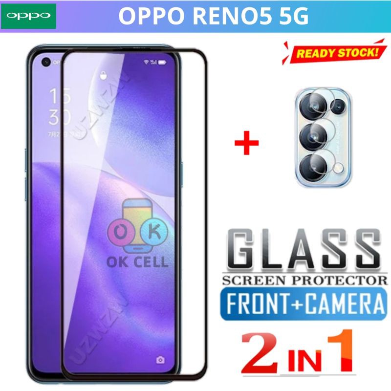 2in1- TG Anti Gores Layar Kamera Oppo Reno5 5G Tempered Glass Full Layar Reno 5 5G Screen Protector