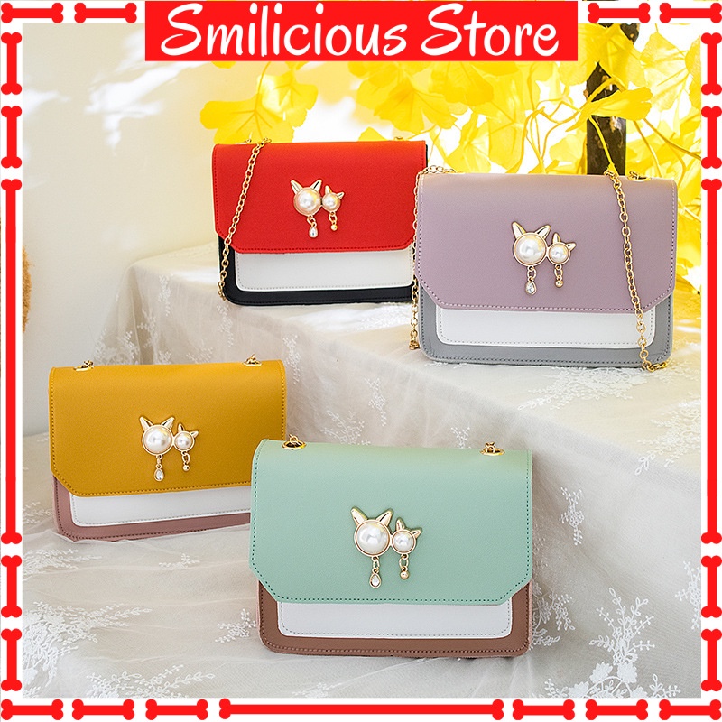 Tas Korea Wanita Selempang Motif Mutiara Kucing Woman Fashion Bag Pearl Cat Tas Import A4