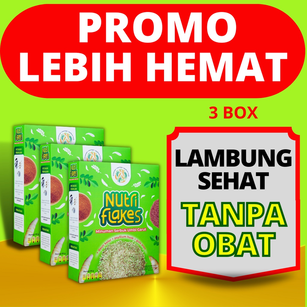 Nutriflakes Sereal Maag Asam Lambung Gerd with Umbi Garut Psyllium Husk Daun Kelor Bantu Jaga Kesehatan Lambung 3 BOX