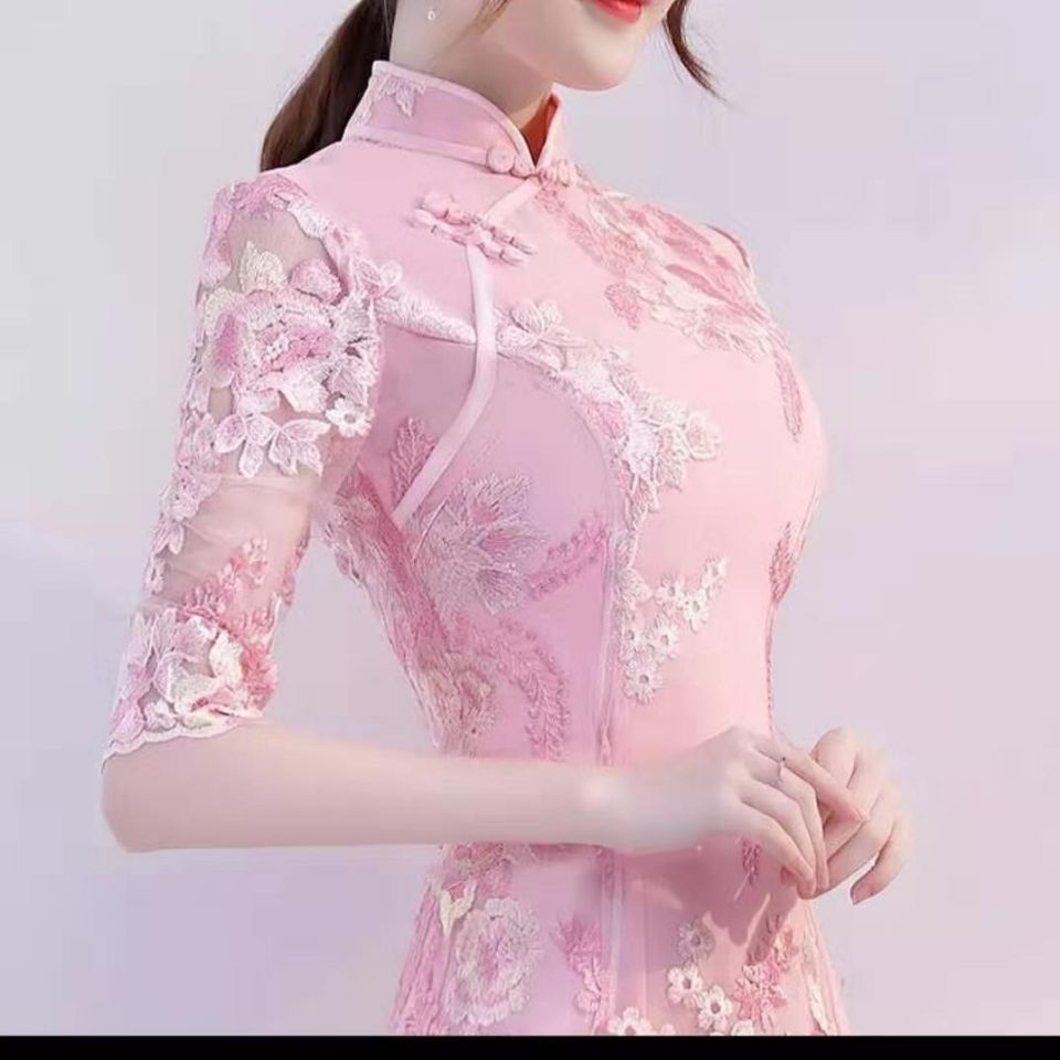Girl's cheongsam dress 2021 spring new style short style daily fashion improved young style Chinese