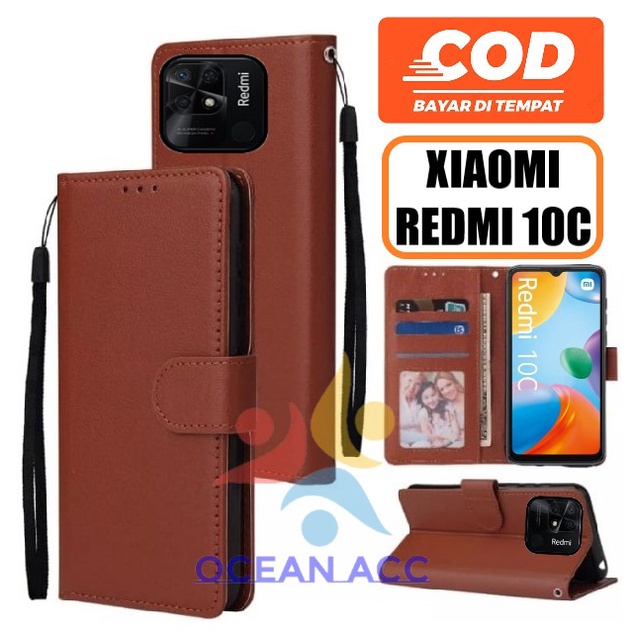 DOMPET HP UNTUK XIAOMI REDMI 10C NEW 2022 LEATHER FLIP WALLET CASE UNTUK XIAOMI REDMI 10C NEW 2022