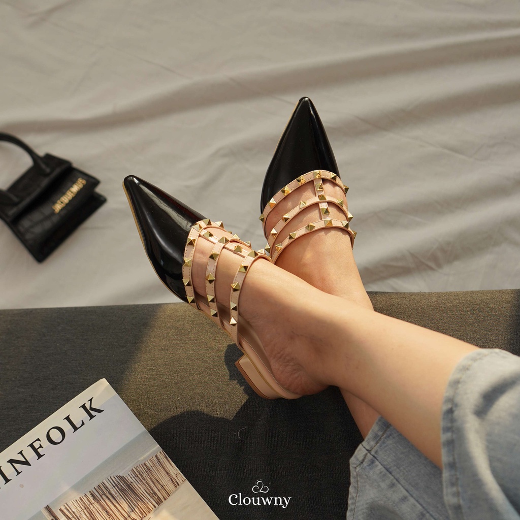 Clouwny Otela Stud Cone Heels Wanita Premium