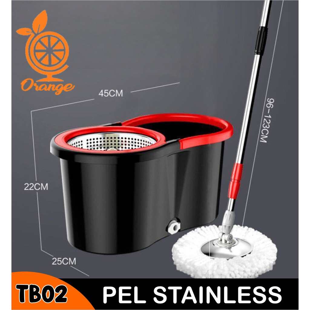 Set Alat Pel Lantai Super Mop Dengan Ember Pencuci Putar Stainless Steel