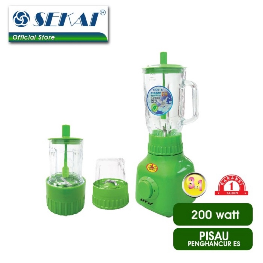 Blender Sekai BL 752 GL 3 in 1 Gelas Kaca Pelumat Juicer Sekai 752GL Blender Bumbu Daging Sekai Wet Mill Dry Mill Sekai