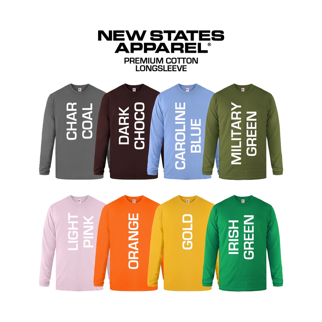 NEW STATES APPAREL Kaos Polos Pria dan Wanita Lengan Panjang Premium Cotton Warna Terang Cotton 24s S-2XL -7280
